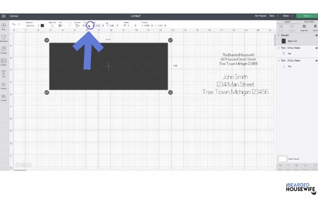 adjust the size of the square to the dimensions of your envelope